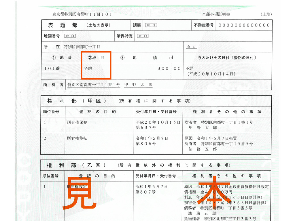 登記簿謄本サンプル